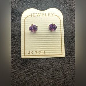 Purple 14K Gold Stud Earrings